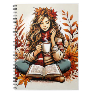 Espiral um caderno contendo uma garota bonita no dia do ou