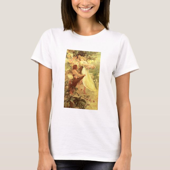 Espírito de Alphonse Mucha do t-shirt do primavera (Frente)