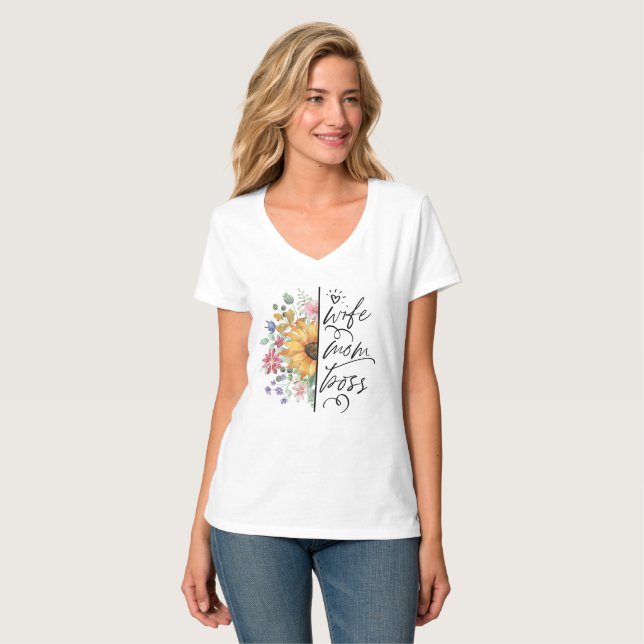 Esposa Rústica de Girassol Mãe Camisa do Chefe (Frente Completa)