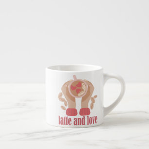 Espresso Latite e xícara de amor, mãos e café