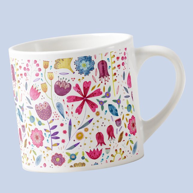 Espresso Xícara de Espresso, Floral Moderna (Modern watercolor floral wildflower  espresso cup)
