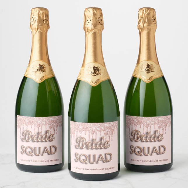 Esquadra da noiva rosa dourado glitter despedida d (Garrafas)