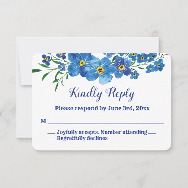 Esquece-me de Blue Floral Watercolor RSVP (Frente)