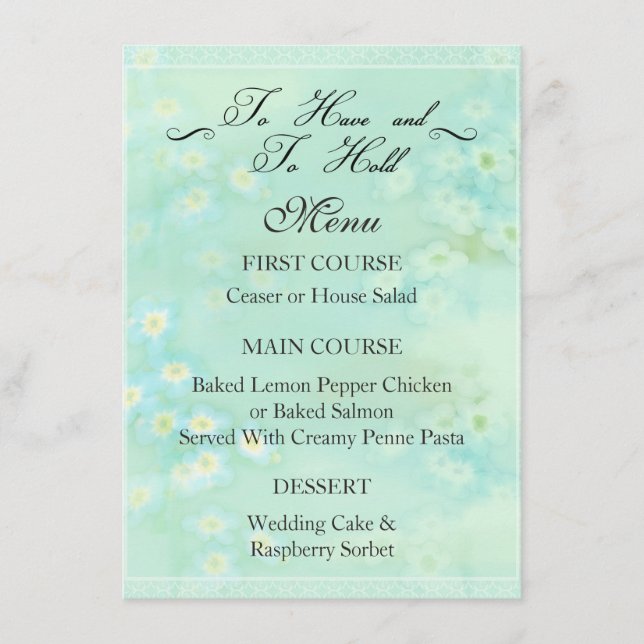 Esquece-me do Menu Janto de Casamento Não Floral (Frente)