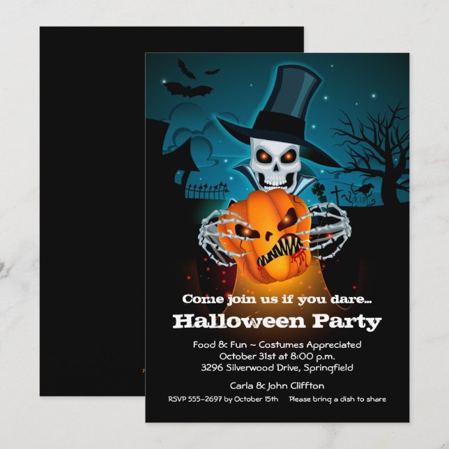 Esqueleto Assustador e Convites para o Dia das Bru (Frente/Verso)