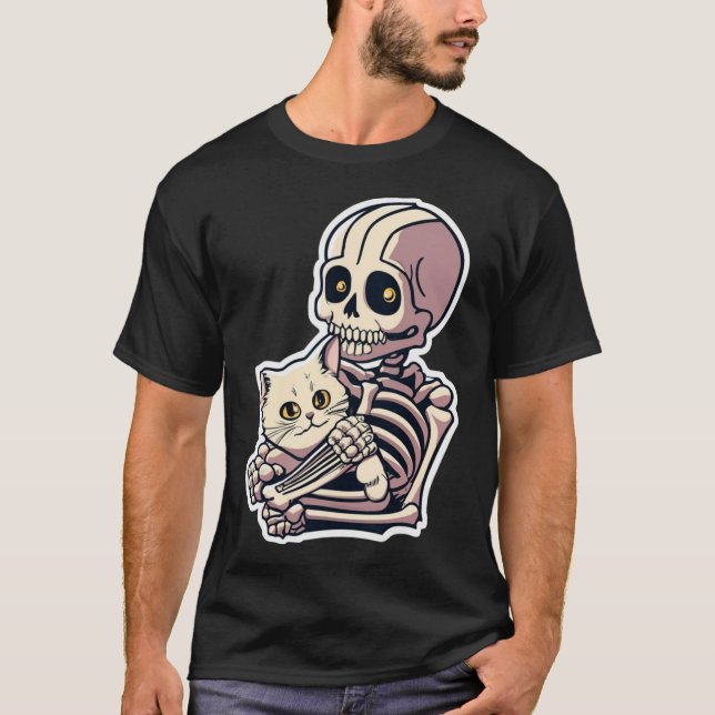 Esqueleto De Anime Segurando Uma Camisa De Gato No (Frente)