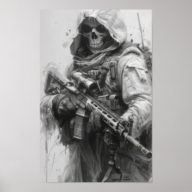 Esqueleto de Grim Reaper com Poster de Rifle de As (Frente)