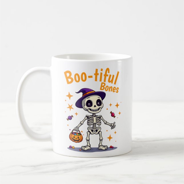 Esqueleto de Halloween bonito com caneca design (Esquerda)