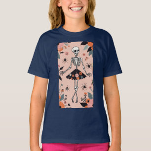 Esqueleto De Halloween Dançante Em Uma Camisa Flor