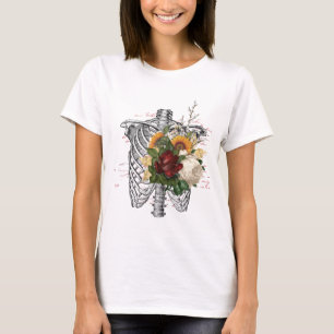 Esqueleto divertido e Camiseta de Design floral