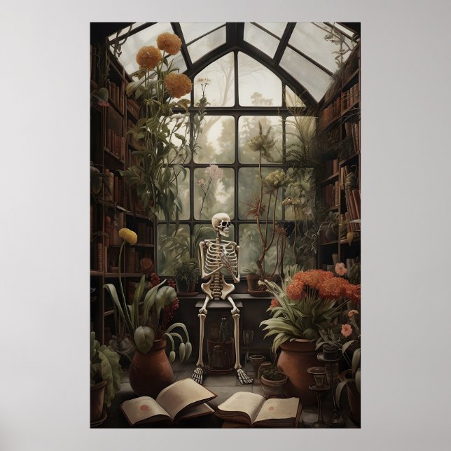 Esqueleto em Impressão de Biblioteca Abandonada Bo (Frente)