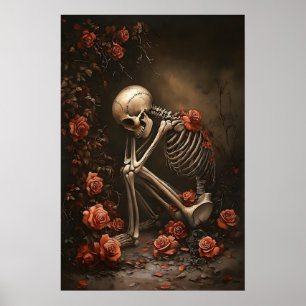 Esqueleto em Impressão de Rosas, Halloween Gótico