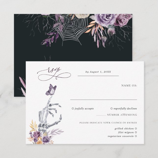 Esqueleto Floral | Casamento de Halloween RSVP (Frente/Verso)