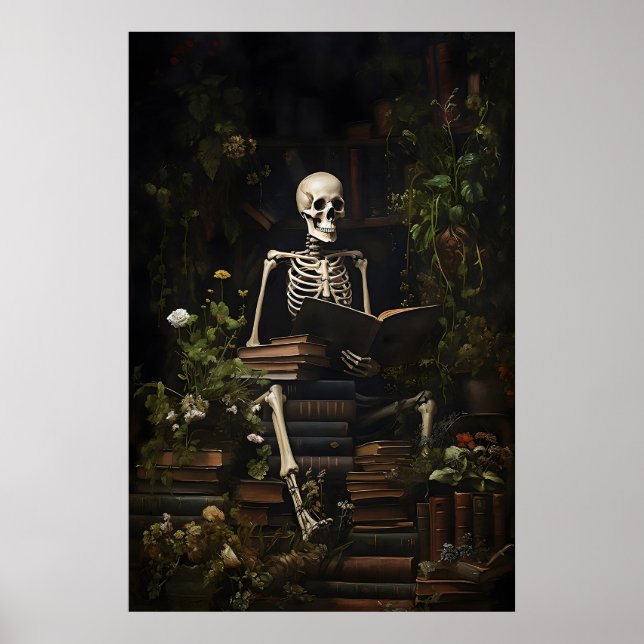 Esqueleto Floral Livros Impressão Biblioteca, Crân (Frente)