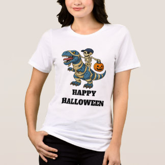 Esqueleto Montando Camisa de Halloween T-Rex