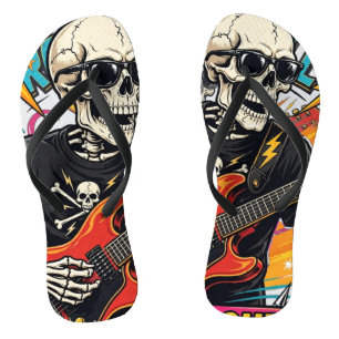 Esqueleto Rock Guitar Chinelos Funny Rock and Rol