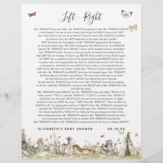 Esquerda - Direita | Jogo Chá de fraldas (Frente)