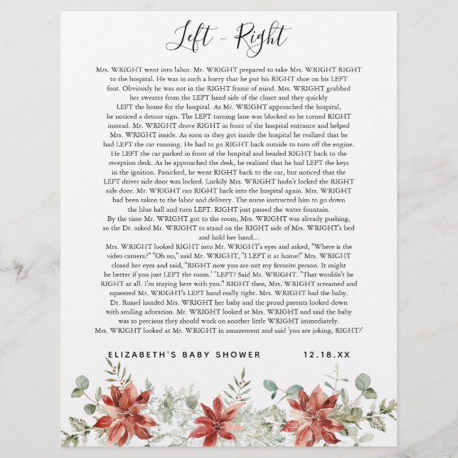 Esquerda - Direita | Jogo Chá de fraldas (Frente)