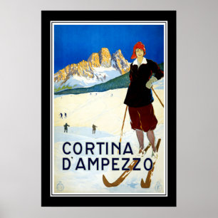 Esqui de Cortina d'Ampezzo do vintage do poster de