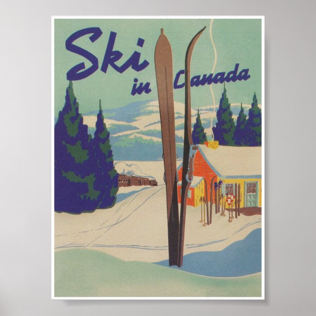 Esqui no Canadá Vintage Ski Poster (Frente)