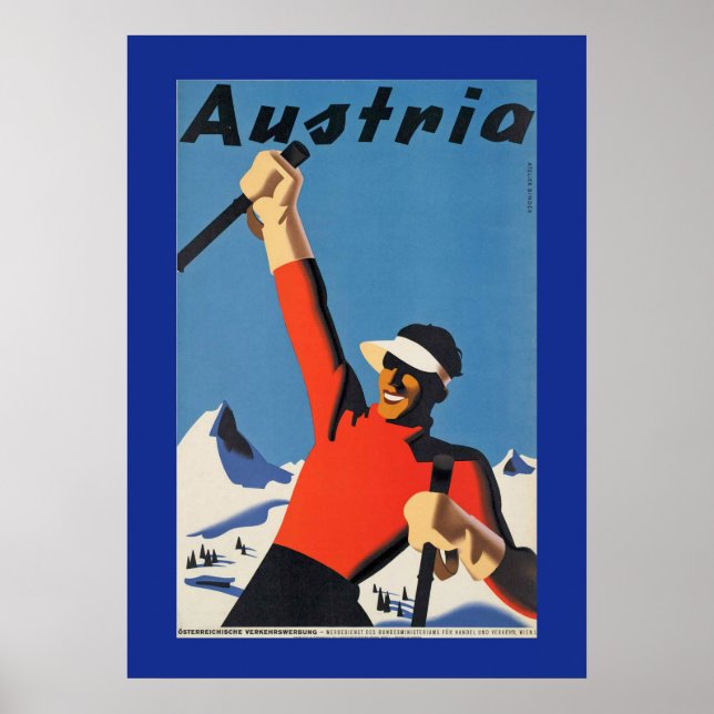 Esqui Vintage na Áustria Poster (Frente)