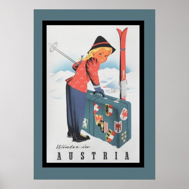 Esqui Vintage na Áustria Poster (Frente)