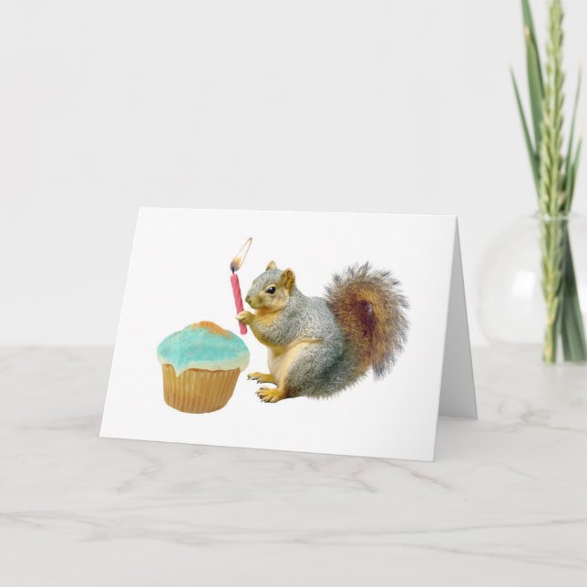 Esquilo com Cartão de Aniversário Feliz da Vela (Frente)