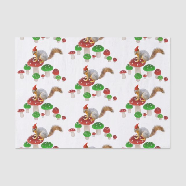 Esquilo com Papel Tecido Cogumelos (Frente )