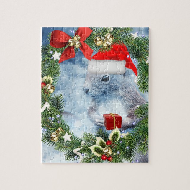 Esquilo de Natal com Quebra-Cabeça de Coroa de Fér (Vertical)