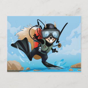 esquilo escubante no cartão postal de férias