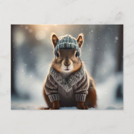 Esquilo Fofo Vestido para o Inverno Cartão Postal