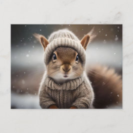 Esquilo Fofo Vestido para o Inverno Cartão Postal