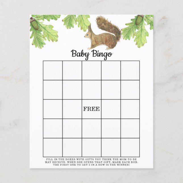 Esquilo - Jogo de bingo para chá de bebê (Frente)