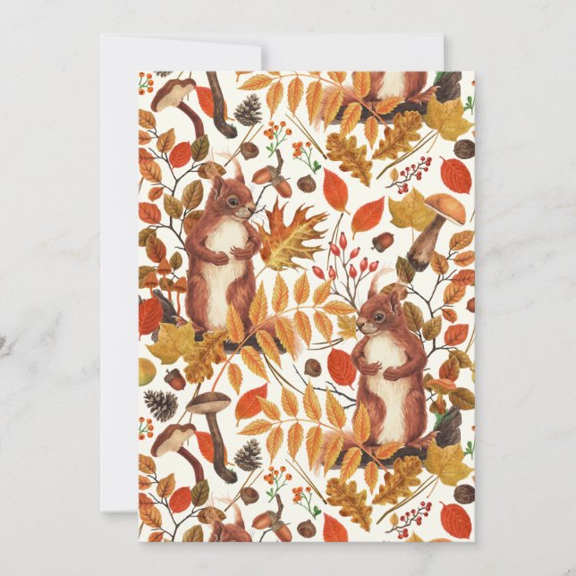 Esquilos de outono e flora autóctone em branco (Frente)