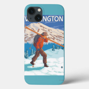 Esquis da neve do carregando do esquiador -