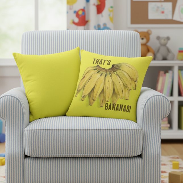 Essa almofada de lançamento de algodão amarelo eng (That's bananas! funny yellow cotton throw pillow for kids' room or play area!)