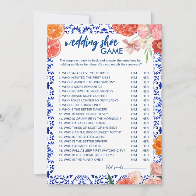 Esse é um cartão de calçado de casamento mediterrâ (Frente)