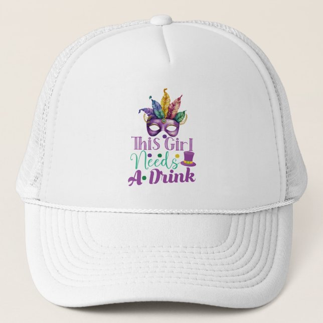 Esta Garota Precisa de uma Bebida Mardi Gras Boné  (Frente)