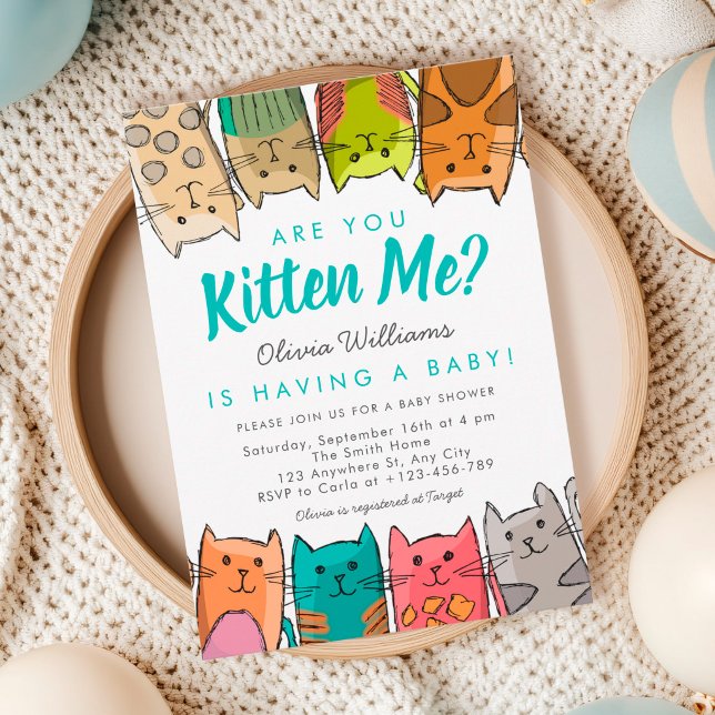 Está Me Encatando? Convite de Churrasco de Bebê Te (Are you kitten me Baby Shower Invitation )