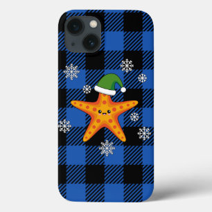 Estaleiro do Natal Kawaii no padrão azul de búfalo