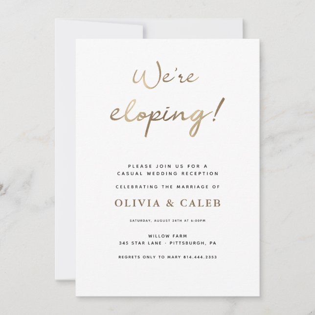 Estamos Eloping Recepção de casamento convite (Frente)