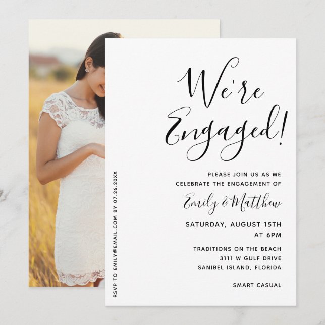 Estamos na Festa de noivado de fotos personalizada (Frente/Verso)