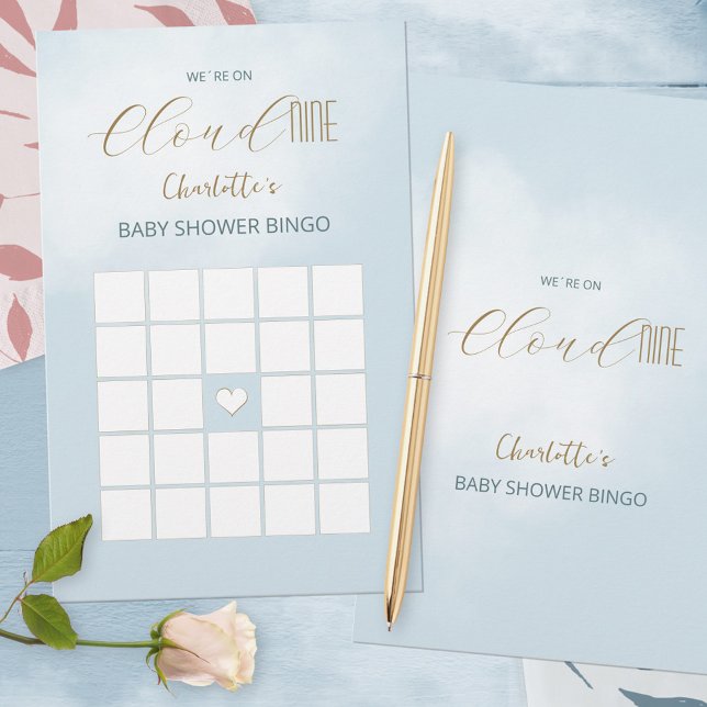 Estamos no Jogo de Bingo para Chás de Bebê no Clou (We´re on Cloud 9 Blue Baby Shower Bingo Game ©Susanne Sachers - Sunny Mind Design 🌞)