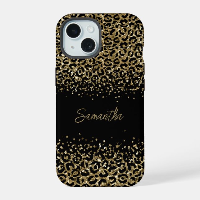 Estampa de leopardo preto dourado monograma elegan (Verso)