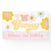 Estandarte de Aniversário Retro Daisy Two Groovy