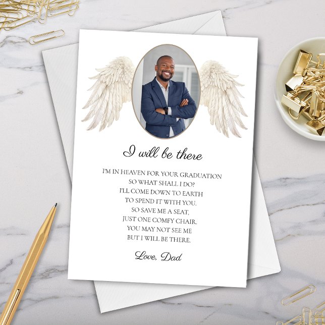 Estarei lá Memorial de Pai para o Cartão de Forman (Card with memorial poem from deceased dad to graduate with photo and angel wings keepsake)