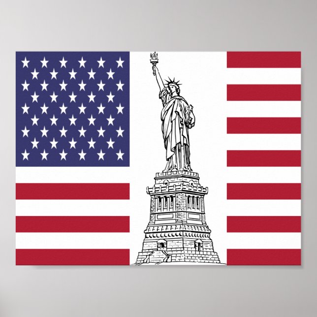 Estátua da Bandeira Americana do Poster da Liberda (Frente)