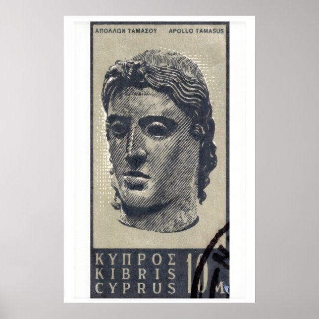 Estatua de Apolo - Chipre - Impressão de Selo Post (Frente)