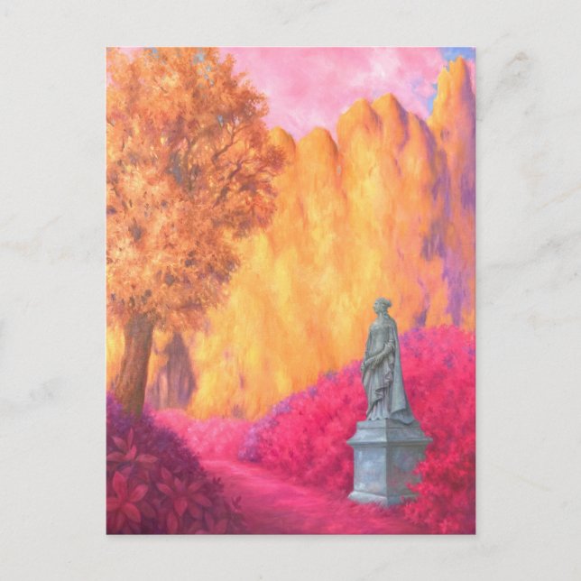 "Estatua em um Jardim." Cartão postal (Frente)