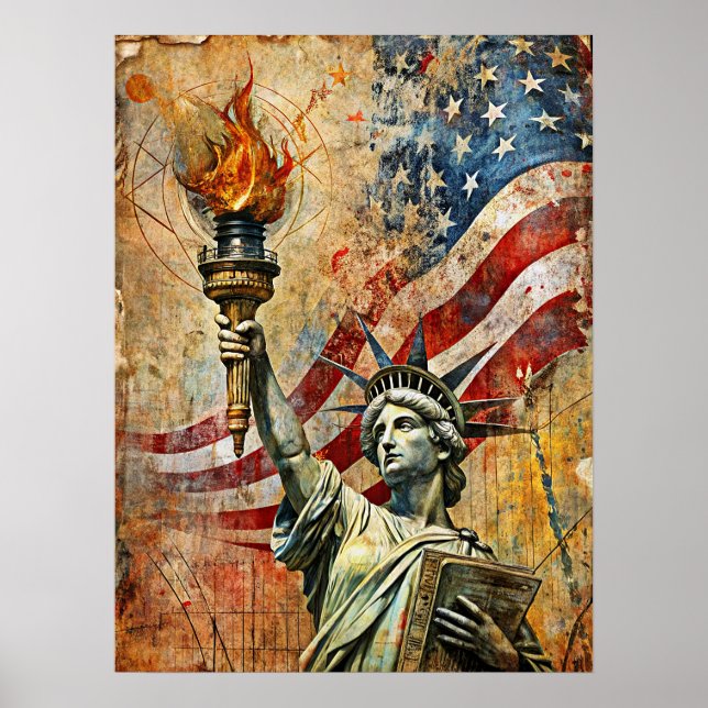 Estátua Vintage Da Liberdade Poster (Frente)
